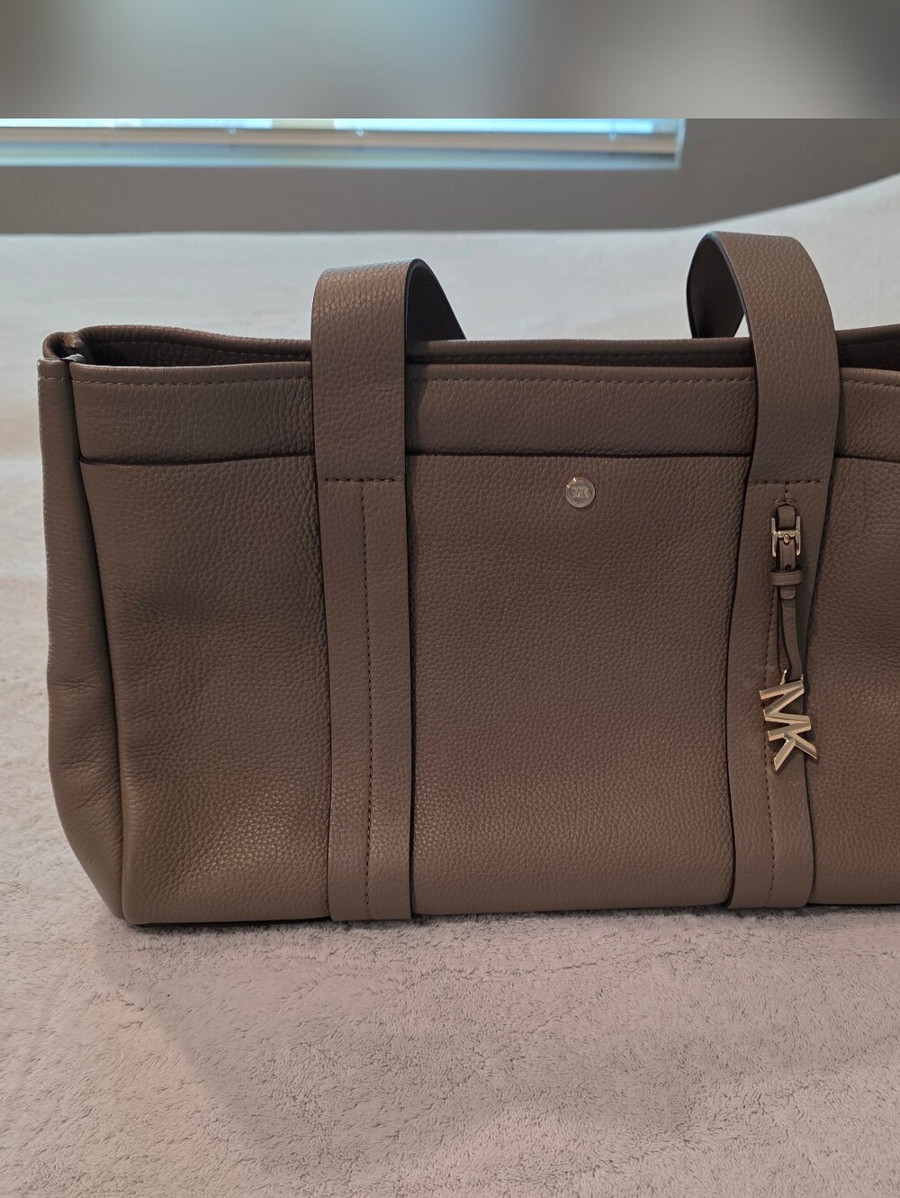 Michael Kors Taupe Pebbled Leather Tote with MK Charm